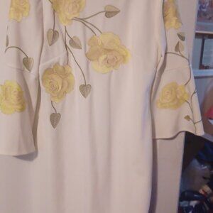 Tahari Floral Spring Easter Passover Formal White Floral Dress